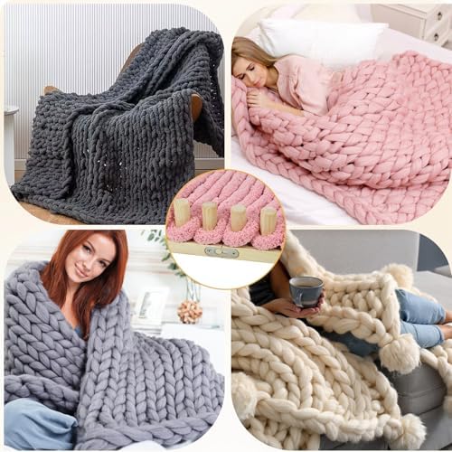 ZMJY 46" Adjustable Chunky Yarn Loom Kit for DIY Blankets | Beginner-Friendly Hand Knitting Loom with Modular Wooden Frame | No Needles Required for Family Craft, Home Decor & Stress Relief - Image 6