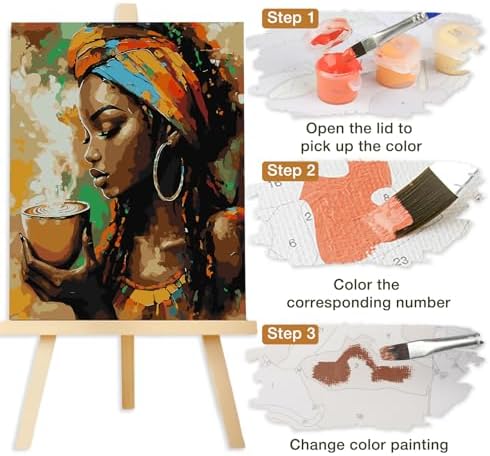 Lxmsja African Woman Paint by Numbers Kit for Adults, Coffee Acrylic Paint by Numbers for Adults Beginner, DIY Craft Supplies Oil Painting Kits for Home Wall Decor 16x20 inch (No Frame) - Image 7
