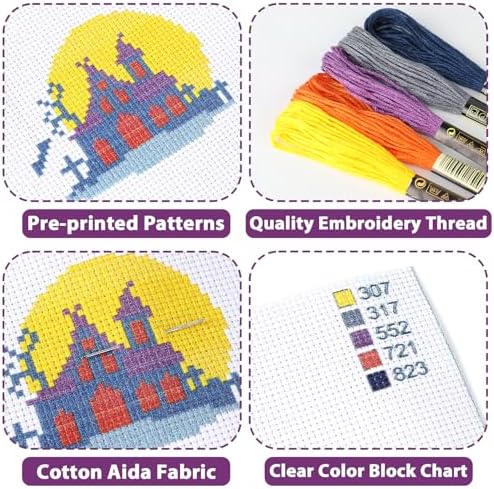 ZOIIWA 6Pcs Halloween Cross Stitch Kits for Beginners DIY Embroidery Set - Image 3