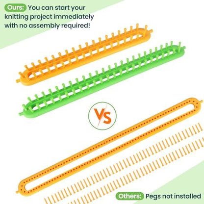 Katech 3 pcs Rectangle Knitting Looms Kit Sparse Pegs Loom Knitter Different Sizes Colorful Plastic Weaving Looms Set DIY Yarn Weaving Kits with a Crochet Hook and Needle (Color is Random) - Image 5