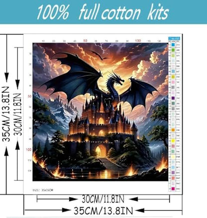 Dragon Stamped Cross Stitch Kits for Beginners Adults, Castle Dimensions Needlepoint Art Crafts,Counted Cross Stitch Kits Embroidery Kits for Beginners Adults for Home Decor 13.8X13.8inch - Image 2