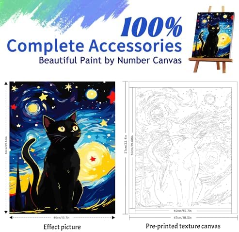 ZTOTZ Cats Paint by Number Kits for Adult,Black Cat Paining by Numbers Canvas, Kitten Adults' Paint-by-Number Kits Animal, 16x20 DIY Paints Numbers Kits Adults Starry Night - Image 4