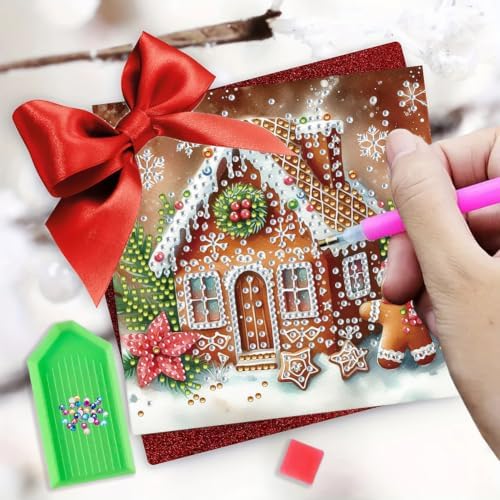 Diamond Painting Christmas Cards Kit for Adults - 6 Pack DIY Gingerbread House Greeting Cards with Envelopes - 5D Diamond Art Holiday Cards Set - Handmade Merry Christmas Thank You Cards Craft Gift - Image 6