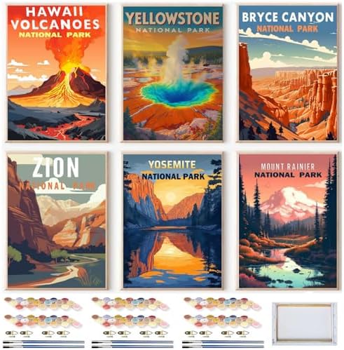 MXCFZX 6 Pack Framed Paint by Numbers Kit for Adults Beginner, Easy National Park Adult Paint by Number Kits on Canvas, National Park Landscape Oil Painting by Numbers for Home Decor Gift (8x12inch) by MCCFZX
