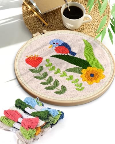TINDTOP Punch Needle Kits, DIY Punch Embroidery Kits for Adults Beginner, Tool with Punch Needle Fabric, Hoops, Yarns and Sewing Needles (Set C) - Image 7