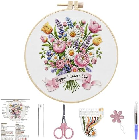 DIYDeligths Embroidery Kit for Beginners Adults Hand Needlepoint Craft Complete Embroidery Kit Featuring Pre Printed Pattern 7.87in Hoop Needles Threads and Guide for Craft Lovers (Flowers) by DiamondPaintingOrnament