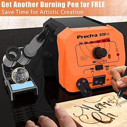 Preciva Wood Burning Kit with Two Handles, 40W 482-1382℉ Adjustable Temperature Wood Burning Tool Set, 20 Tips for Pyrography Wood Engraving Craft - Image 2