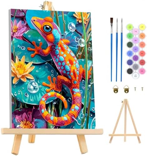 MAXBYE Chameleon Framed Paint by Numbers Kits for Adults with Wooden Easel, Easy DIY Adult Paint by Number Kits on Canvas, Paintings Kit for Beginners Gift Home Wall Garden Decor 10×14 Inch by MAXBYE