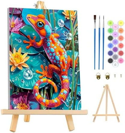 MAXBYE Chameleon Framed Paint by Numbers Kits for Adults with Wooden Easel, Easy DIY Adult Paint by Number Kits on Canvas, Paintings Kit for Beginners Gift Home Wall Garden Decor 10×14 Inch by MAXBYE