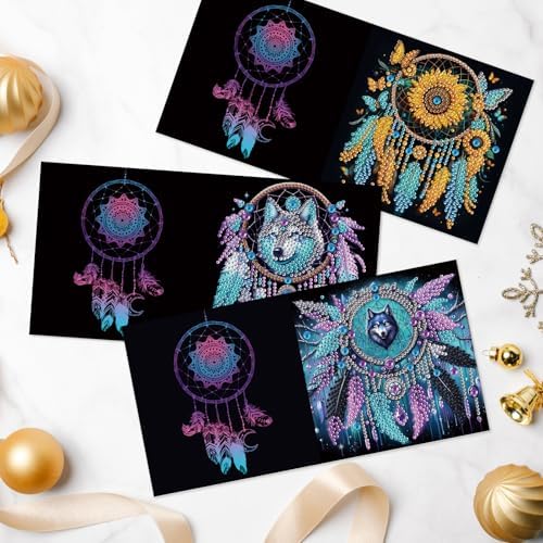LazyFold 6Pcs DIY Diamond Art Painting Greeting Cards with Envelopes,Dreamcatcher All Occasion Note Card Kit for Women, Handmade Thank You Birthday Friendship Cards Gift - Image 6