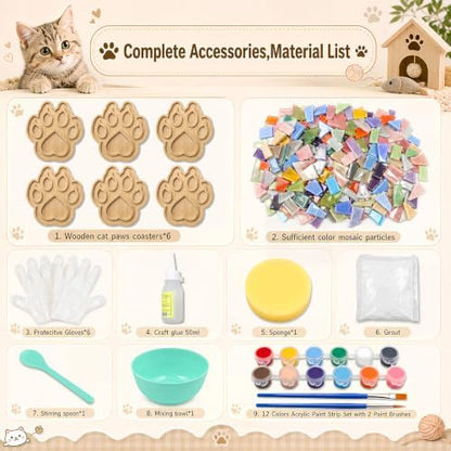 luperasol 6PCS DIY Cat Paw Mosaic Tiles, Mixed Color Mosaic Coaster Kit - Image 4