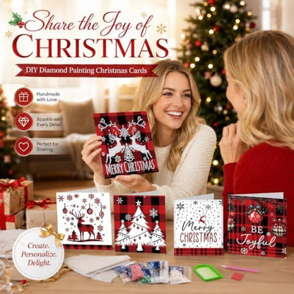 NUOFIX 12 PCS Diamond Art Christmas Cards with Envelopes, Christmas Crafts for Adults, Diamond Painting Kits for Card Making, Holiday DIY Kits (Red) - Image 6