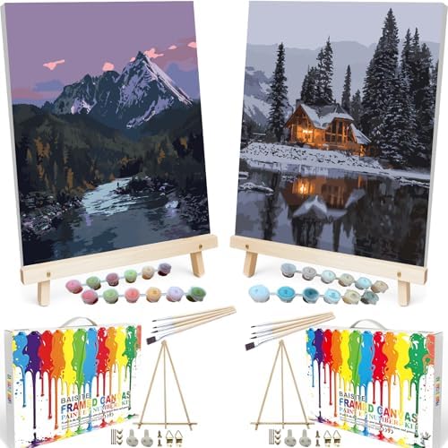 BAISITE Paint by Numbers Kit for Adults,8" Wx12 L 2 Pack Canvas for Painting Kits for Adults in Colorful Box 219220 Already Framed by PaintbyNumbersKitsforAdults