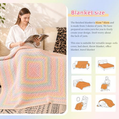 Coopay Crochet Kit for Beginner, Crochet Blanket Kit w/Step-by-Step Video - Image 5