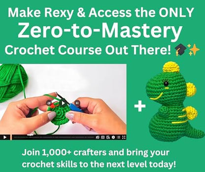 Amigo Rumi Cute Dinosaur Beginners Crochet Kit - Learn How to Crochet Starter Kit - 3+ Hour Video Tutorials & Crocheting Book - Easy to Stitch Yarn - Amigurumi Stuffed Animal for Kids 12+ & Adults - Image 2
