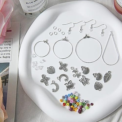 XKCWXY 755Pcs Beading Hoop Earrings for Jewelry Making,with Earring Finding Teardrop Round Beading Hoop,Earring Hooks and Backs,Jump Rings, Silver Earring Charms,Pony Beads for DIY Jewelry Craft - Image 4