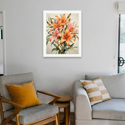 Floral Art Paint by Numbers Kit for Adults - DIY Watercolor Orange Lily Bouquet Painting on Rolled Canvas 16x20 Inches, Acrylic Paint Set, Suitable for Beginners, Art for Home Decoration or Gifts - Image 5