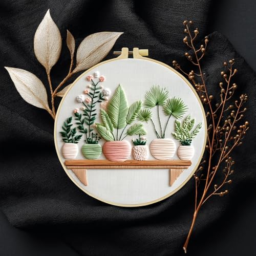 Full Range Embroidery Kit for Adult, Green Plant Pattern Embroidery Kit for Beginners Include Embroidery Cloth Hoops Threads for Craft Lover Hand Stitch with Embroidery Skill Techniques (Plant1) by Unknown