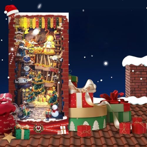 DIY Miniature House Kit, Mini House Building Kit, DIY Book Nook Kit, Tiny Model House for Adults to Build, Beginner 3D Wooden Book Nook, for Family Friends (Christmas time B) - Image 5