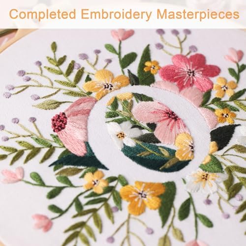 Harimau Letter Pattern O Embroidery Kit for Adult Beginners, Complete Starter Pack with 1 Hoop, Needles, Instruction Guide & Embroidery Stitch Video Tutorials - Image 6