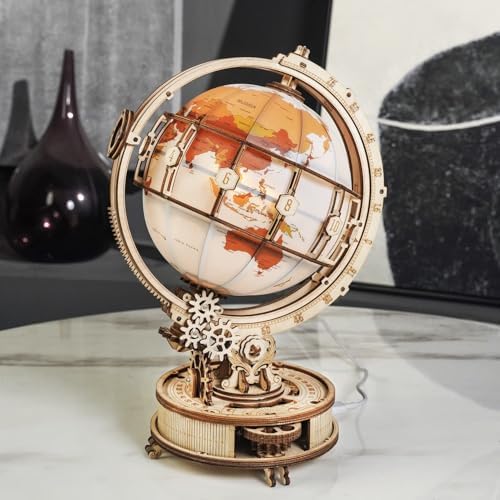 ROKR 3D Wooden Puzzles for Adults Illuminated Globe with Stand 180pcs 3D Puzzles Built-in LED Model Kit Hobby Gifts for Adults Home Decor - Image 2