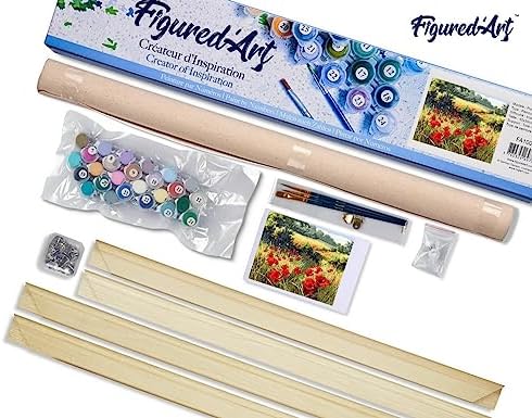 Figured'Art Paint by Numbers Kit for Adults Field of Poppies in The Countryside 16"x20" - Craft Art Painting Rolled Canvas with DIY Wooden Frame - Image 5