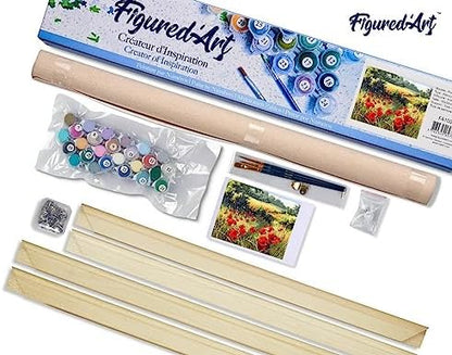 Figured'Art Paint by Numbers Kit for Adults Field of Poppies in The Countryside 16"x20" - Craft Art Painting Rolled Canvas with DIY Wooden Frame - Image 5