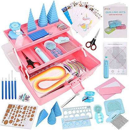JoyPlus Quilling Kits for Beginners with Manual, 24 Tools & Supplies with Durable Storage Box, Updated Paper Crimper Tool, Premium Husking Board & Electronic Pen Pink by JoyPlus-Createsgratificationforthelife