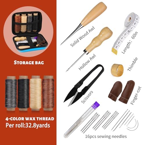 Leather Sewing Kit Leather Stitching Kit with Sewing Awl Waxed Thread - Image 3