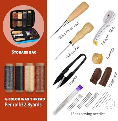 Leather Sewing Kit Leather Stitching Kit with Sewing Awl Waxed Thread - Image 3