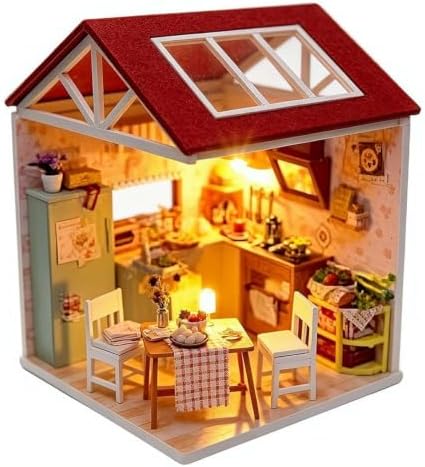 DIY Miniature House Kit with LED Light and Dust Cover, 3D Wooden Dollhouse Assembly Model Building Kit for Adults Teens, Creative Craft Project, Bookshelf Decor and Birthday Gift (Delicious kitchern) by Unknown