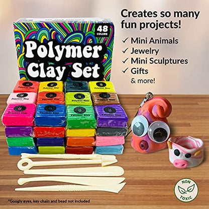 HIPPIE CRAFTER Polymer Clay Kit, 48 Colors Oven Bake Clay, 5 Sculpting Tool - Image 2