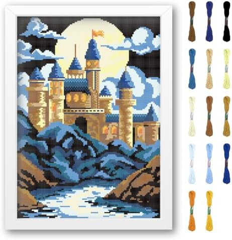 FREEBLOSS DIY Cross Stitch Wall Painting Castle Pattern Cross Stitch Kit Home Wall Decor 11CT Cross Stitch Starter Kit with Instruction Stamped Cross Stitch Counted Kit for Beginners, 28 * 38cm by FreeandCreativeCraftsArt