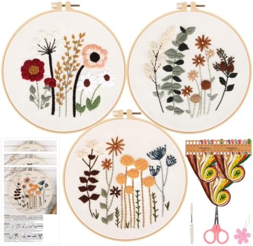 Herdiese Embroidery Kit for Beginners & Adults, 3 Floral Patterns & Hoop by Unknown