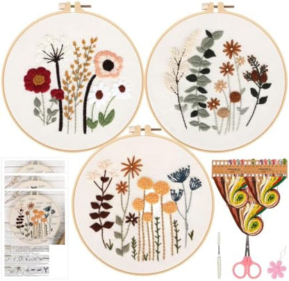 Herdiese Embroidery Kit for Beginners & Adults, 3 Floral Patterns & Hoop by Unknown