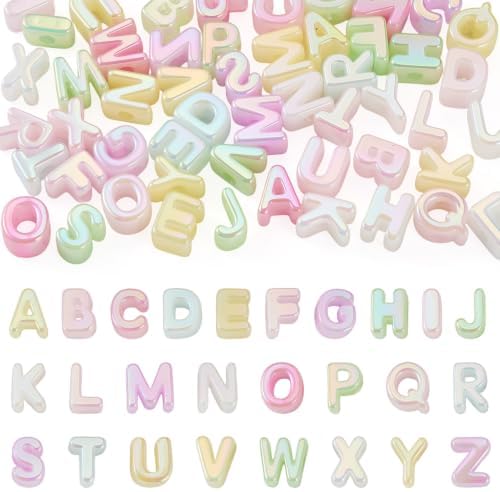 FASHEWELRY 52Pcs Iridescent Clear Large Letter Alphabet Beads for Keychains by FASHEWELRY