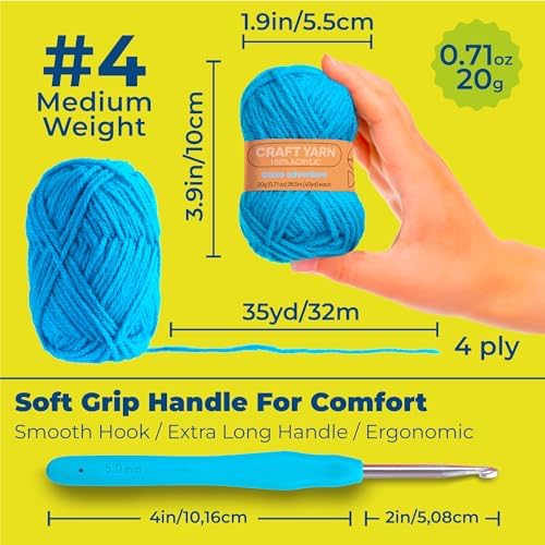 CRAFTWIZ 100% Acrylic Yarn for Crocheting and Knitting - 30x20g Skeins of #4 Worsted Weight, 1200 Yards of Soft Yarn, Perfect for Amigurumi and Other Small Crafts Projects - Image 2