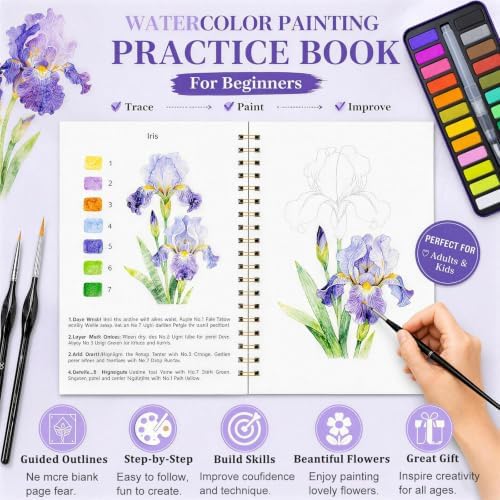 Watercolor Workbook for Beginner, Geirvte 14 Guided Flower Painting Project - Image 2