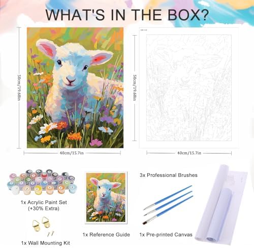 Natuyalo Sheep Paint by Numbers for Adults Animals DIY Paint by Numbers Acrylic Paint on Canvas Colorful Art Painting by Numbers Kits for Beginner 16x20 inch (Without Frame) - Image 5