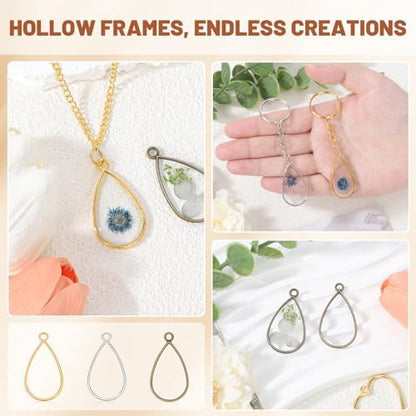 Gartful 30PCS Open Bezels for Resin, Geometric Hollow Frame Pendants Bezels, Resin Jewelry Making for Necklace, Bracelet, Earring, Keychain, Water Drop Shape - Image 3