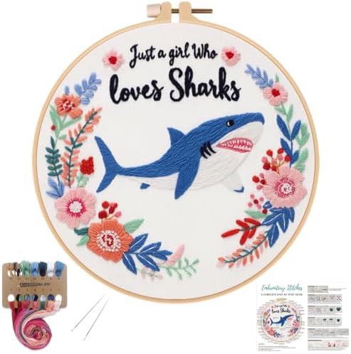 Louise Maelys Cartoon Shark Embroidery Kit for Beginners, DIY Stitching by LouiseMaelys