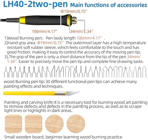 FIRElood Wood Burning Tool, Wood Burner kit Pen 25~750℃, Wood Burning kit with Digital Thermometer Temperature Adjustable Temperature, 2 pyrographic Wood Burning pens, 30 Wood Burning Pen Tips - Image 5