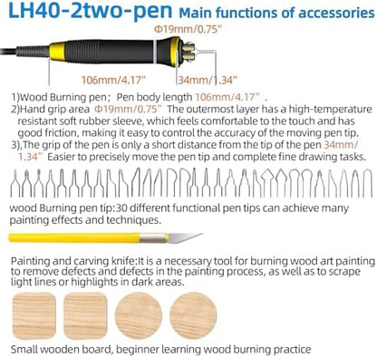 FIRElood Wood Burning Tool, Wood Burner kit Pen 25~750℃, Wood Burning kit with Digital Thermometer Temperature Adjustable Temperature, 2 pyrographic Wood Burning pens, 30 Wood Burning Pen Tips - Image 5
