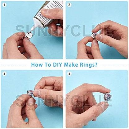 SUNNYCLUE 80Pcs Ring Blanks Finger Rings Making Kit 40Pcs Ring Blank Base Pad Adjustable Bezel Trays 40Pcs 12mm Glass Cabochons for DIY Cabochon Jewelry Making Kits Adult Women - Image 5