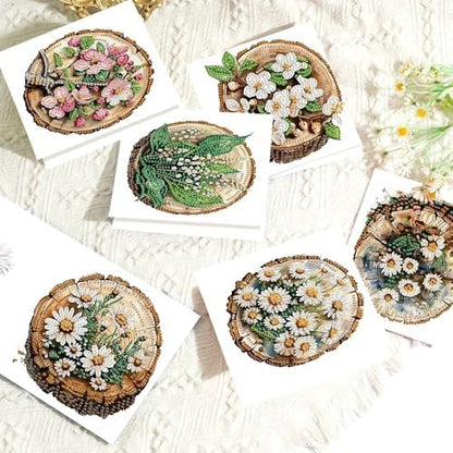 6 Pack Diamond Painting Greeting Card Kits with Envelopes, 5D Handmade Floral Wooden Slice Cards, DIY Crystal Rhinestone Diamond Art Cards for Christmas, Birthday, Thanksgiving, and Holidays - Image 5