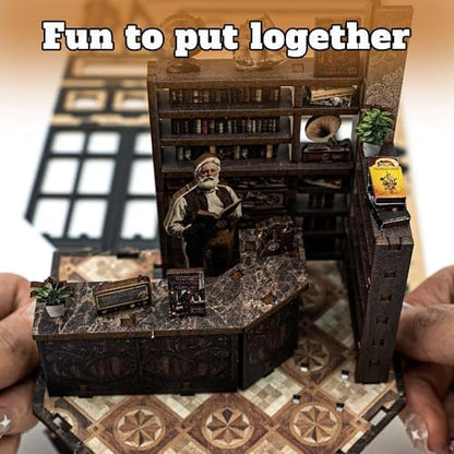 Book Nook Kit, DIY Miniature House Kit with Led Light for Adult and Teens, 3D Wooden Puzzles Book Nook, Tiny House, Gifts for Family and Friends (with Assembly Manual) - Image 5