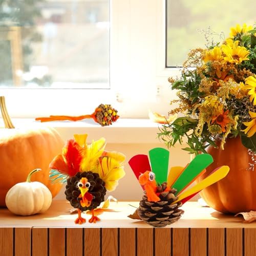 Qyeahkj Thanksgiving Pinecone Trukey Craft Kit for Kids (Makes 16), Fall Crafts Ornament for Kids Teens Adults Thankful Dinner Party Activity Supplies Classroom Project Table Centerpiece Decorations - Image 6