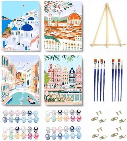 VIGEGU 4 Pack Paint by Numbers Kit for Adults Beginner with Frame by VIGEGU
