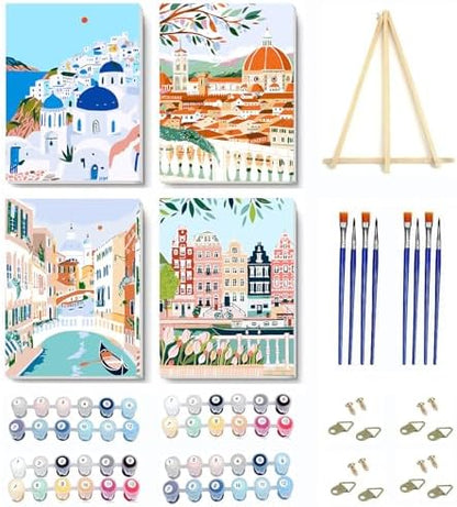VIGEGU 4 Pack Paint by Numbers Kit for Adults Beginner with Frame by VIGEGU