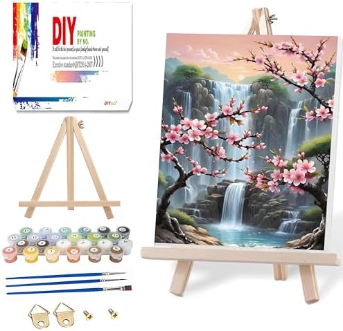 Paint by Numbers with Frame Wooden Easel-Plum Blossom Paint by Number Adult,Waterfall Paint by Numbers Framed Canvas,Adult Paint by Number Kits on Canvas Framed Gifts and Home Wall Decor 12x16inch by Ausanrl